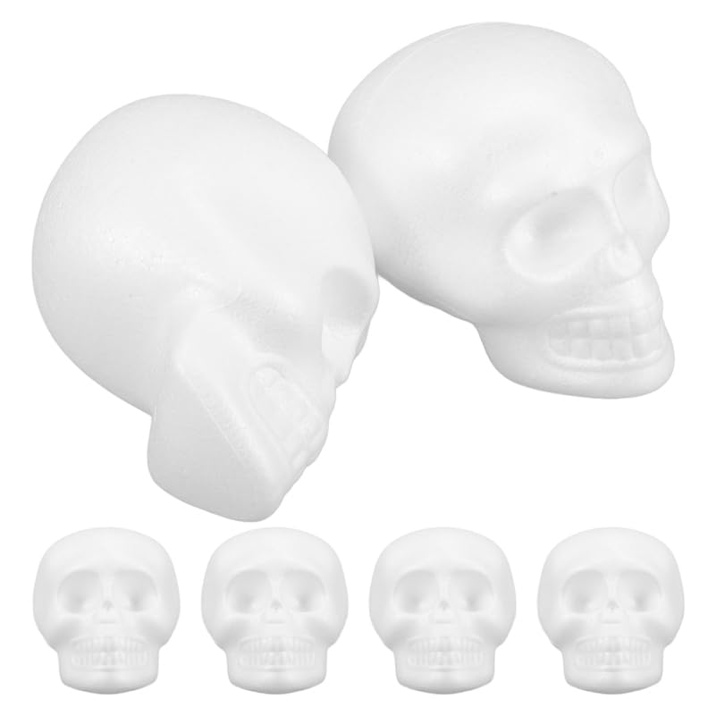 DIYEAH 6Pcs White Foam Skull Heads for Halloween Hanging Decor Lightweight Foam Skulls for Painting and Crafting Family DIY Activities