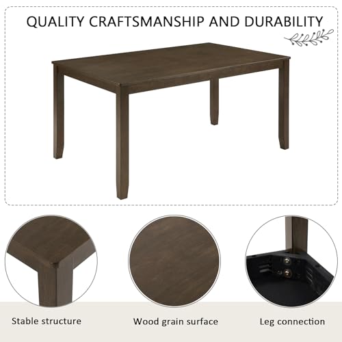 Image of KEIKI 6-Piece Standard Height Dining Table Set with Rectangular Table, 4 Upholstered Chair, Bench, for 6 Person, Modern Style Wooden Table Set, Easy Assembly, for Kitchen, Dining Room, Dark Walnut