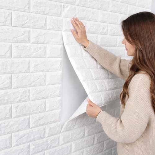 Image of CVD 3D PE Foam Self-Adhesive Wall Stickers | White Wallpaper for Home, Hotel, Living Room, Bedroom & Cafe | DIY Decorative Panel (70 x 77 cm, Approx. 5.8 Sq. Feet, 1 Piece)