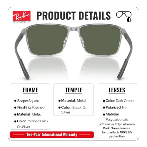 Image of Ray-Ban RB3721 Square Shaped Sunglasses for Men & Women with Official RAYBAN Eyewear Kit