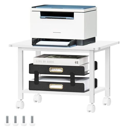Lerliuo Under Desk Printer Stand, 2-Tier Industrial Mobile Printer Table with Storage Shelf and...