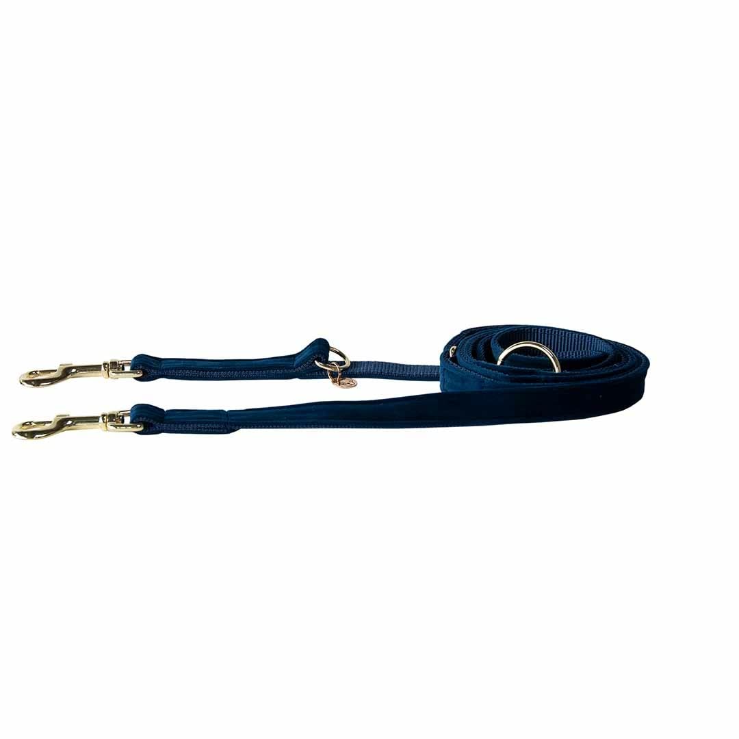 Laisse de chien velvet marine L 2m, accessoire grand chien bleu