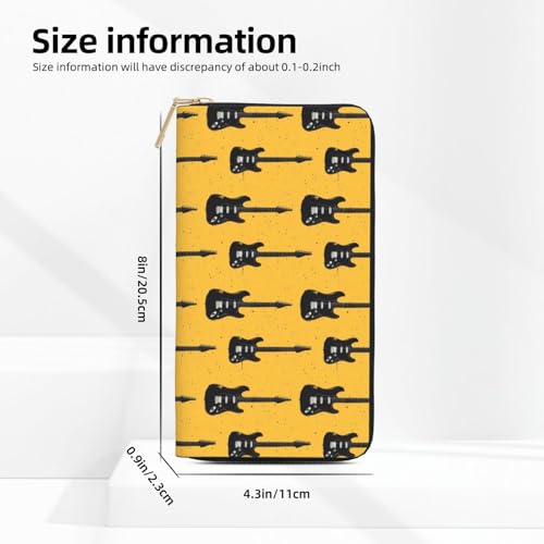 Leather Thin Slim Wallets for Women & Men - Vintage Guitar Black Print Card Wallet Holder with Zipper2