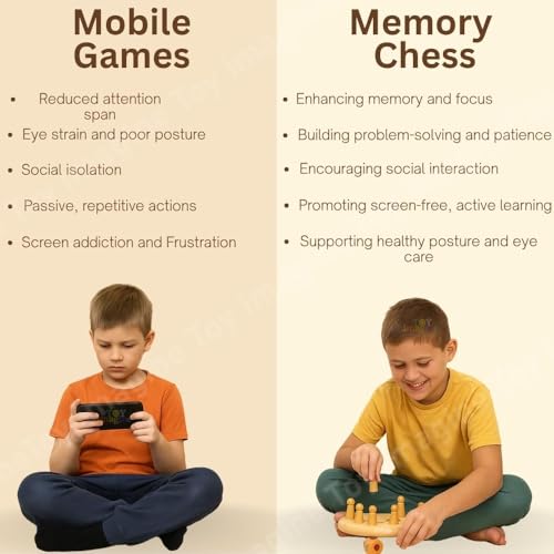 Image of Wooden Color Memory Chess Game for Kids Age 3+ | Wooden Memory Match Stick Chess Board Game | Brain Puzzle Toy for Boys, Girls & Adults | Montessori Learning & Family Game