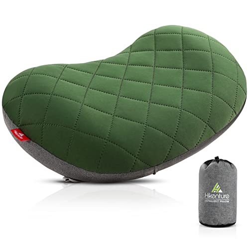 Hikenture Camping Pillow Inflatable, Washable Backpacking Pillow for Sleeping, Ultralight Blow Up Pillows with Removable Cover, Portable&Compact Hiking Pillow for Beach, Travel, Outdoor(Green)