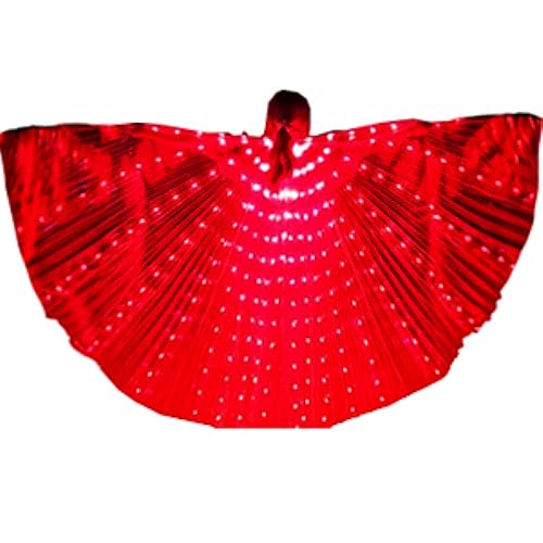 Belly Dance Wings, Kids LED Glow Light Up Isis Wings with Telescopic Flexible Stick for Stage Festival and Party, Red, 57.08 in