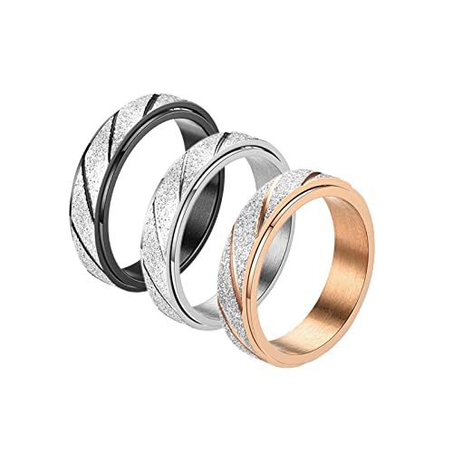 2023 New ELVORIA Titan-Ion RutileSpin Ring,VIKANDA Thermogenic Moissanite Spinner Ring,Titanium Steel Diamond-Encrustedd Swivel Ring,Glitter Rotating Anxiety Fidget Ring (7, Black+Rose gold+Silver) Cover