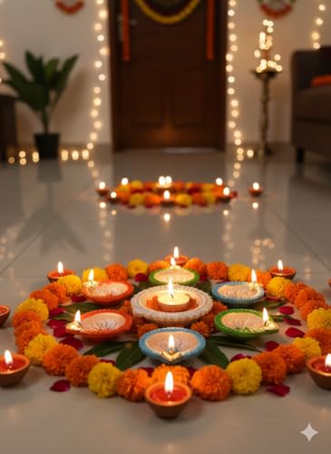 Premium Handmade Terracoaat Set of 7 Multicolor Clay Diya for Diwali Navratri Decorations Oil Lamp Diwali Clay Mitti Diya Tea Light Holder Home Decor Festival Gifts Puja Items (Design1) - Image 4