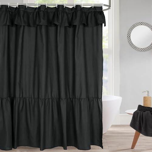 DOSLY IDÉES Ruffled Farmhouse Shower Curtain, Black, 72" Wx78 L by DOSLY IDÉES - Used condition - US$17.99