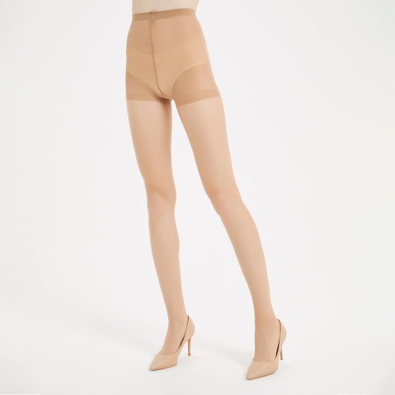 5Pairs Sheer Tights for Women - 20 Denier Control Top High Waist Stockings with Reinforced Toes Pantyhose4