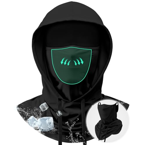 3 in 1 Summer Cooling Balaclava Hood Face Mask with Ear Loops Men Women Sun UV Protection Breathable Full Head Cover-Work Fishing Cycling Black