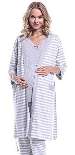 Chelsea Clark Para Mujer Pijama Premamá Embarazo Lactancia Estampado de Rayas 394 (Bata Gris Claro, XL) Cover