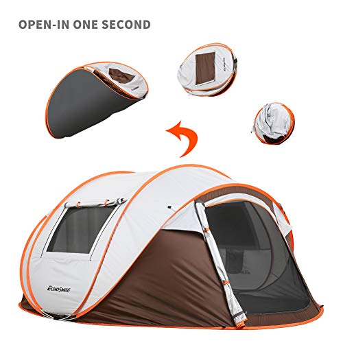 Echosmile Camping Instant Tent, 4-6 Person Pop Up Tent, Water Resistant Dome Tent, Easy Setup For Camping Hiking And Outdoor, Portable Tent With Carry Bag, For 3 Seasons (White&Brown (4-6 Person) #TOP3