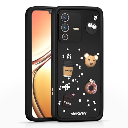 Image of Bintage Cute Fun Taddy| 3D Ball Bear| Donut| Coffee Rubber Case Camera Protection Back Cover Compatible for Vivo V23 Pro 5G (6.56 inch) - Black