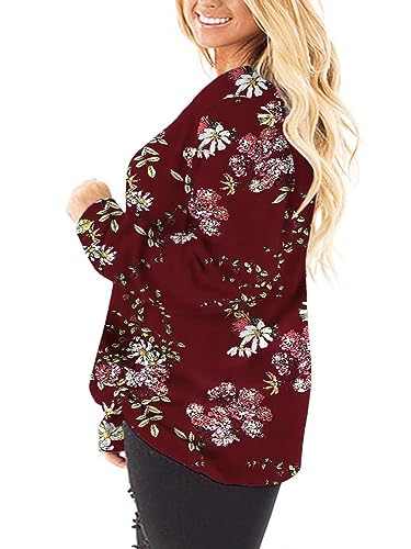 Image of DOLNINE Womens Plus Size Knotted Tops Long Sleeve Tee Shirts Loose Casual Blouse