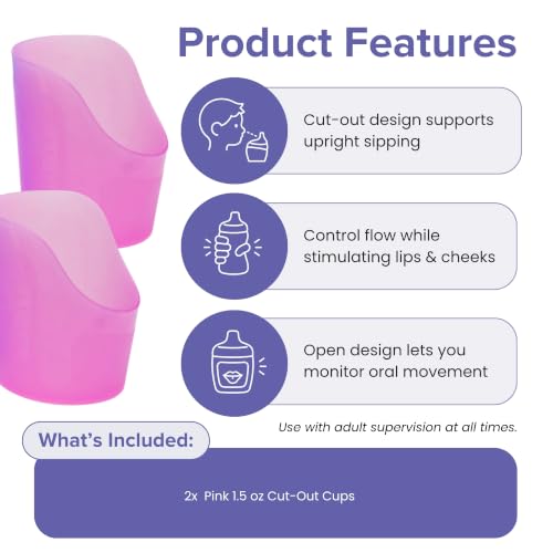 Image of TalkTools Cut Out Cups for Special Needs - Glass Set for Physical Therapy, Recovery and Rehabilitation | Motor and Coordination Support | Easy Drink Therapy Cups for Elderly - 1.5 Oz Pink (2 Pk)