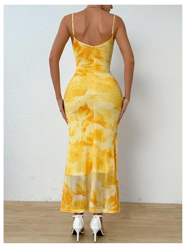 Milumia Women's Summer Floral Maxi Cami Dress Spaghetti Strap Mesh Cowl Neck Cocktail Party Bodycon Long Dresses3