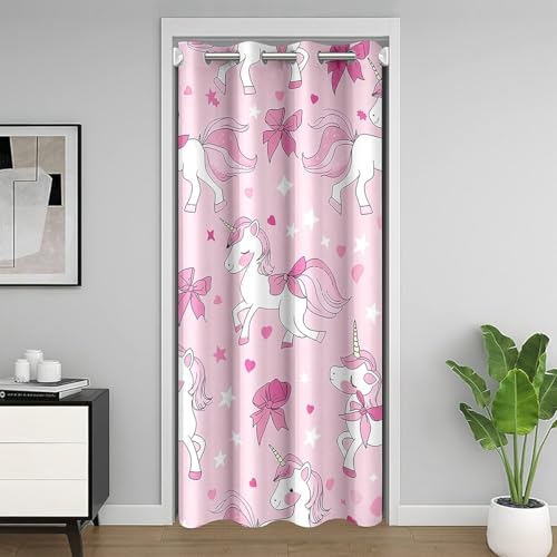 Rideau de Porte Enfants Unicorne Rideau Occultant 132x203 Enfants Garçons Filles,Kawaii Arc Unicorne Rideaux Porte Mignon Cheval Blanc Rideaux de Placard...