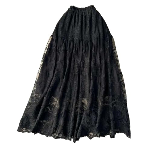 Women's Weekend Maxi Skirt Beach Travel Big Swing Lace Elastic Waist Embroidered Long Skirts