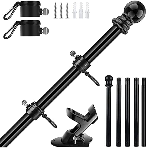 Verdenu 6FT Flag Pole, Adjustable Length Wall Mount Flag Poles Holder, 360° Tangle Free Flag Pole Kit, Windproof and Rustproof for Garden, House, and Commercial (Black)
