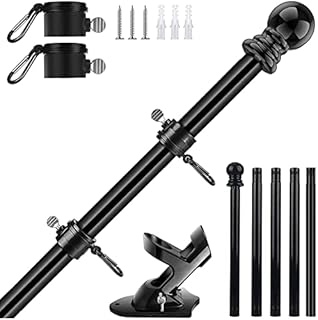 Verdenu 6FT Flag Pole, Adjustable Length Wall Mount Flag Poles Holder, 360° Tangle Free Flag Pole Kit, Windproof and Rustproof for Garden, House, and Commercial (Black)