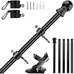 Verdenu 6 FT Wall Mounted Flag Pole, Adjustable Stainless Steel Flag Pole Kit with Holder, 360° Tangle Free Wall Mounted Flagpole for Outside House Garden Commercial (Black)