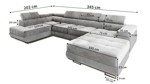 Masseno Ecksofa CASONE R-S mit Schlaffunktion U-Form, Sofa mit Bettkasten, Wohnzimmersofa, Couch, Soffa, Bettsofa, Couchgarnitur- Grau, Monolith 85 – Bild 4