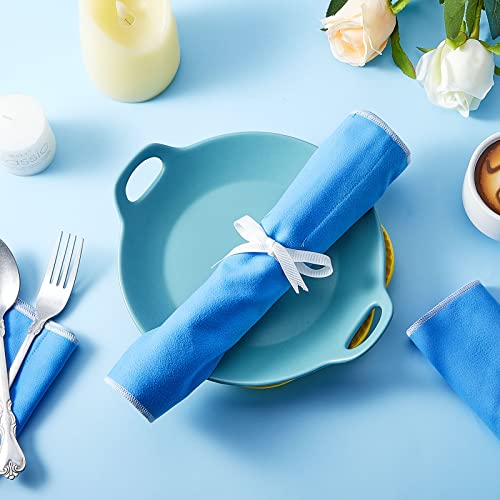 4 Pieces Silver Storage Bags Silver Storage Cloth Anti Tarnish Silver Protector Bags Blue Holder for Silverware Flatware Storage Organizer Place Setting Roll with White Ribbon for Kitchen Utensils - Thumbnail 6