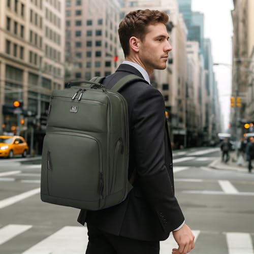 SUIKIHUM Expandable Business Backpack with 17" Laptop Compartment - Waterproof, Airline Approved, 33L-42L Capacity, for Work & Travel, Green - Image 8
