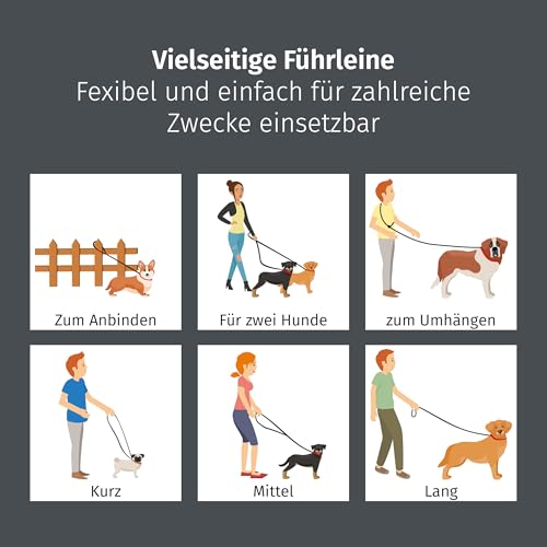Floxik PVC Hundeleine 2m Schwarz | 3 Längen verstellbare Führleine für mittlere & große Hunde | Schmutz- & Wasserfest | Ideale Umhängeleine für das nächste Abenteuer mit deinem Liebling