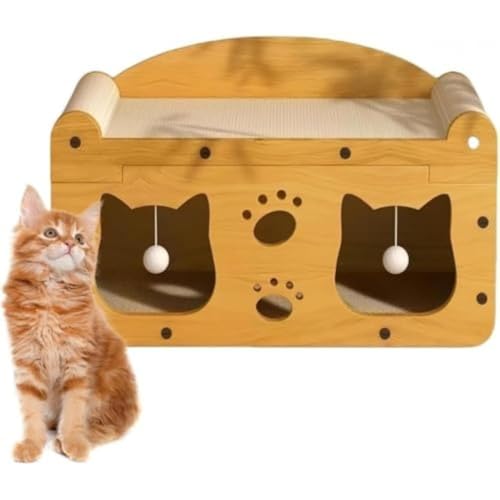 猫用爪とぎ板と 猫爪研ぎ 猫ハウス 段ボール EnergyDeer 大型 2階建て 木製 爪とぎ 室内用 階段付き 夏用 ペットベッド ファッション 爪磨き 猫ステップ (A,56*30*30cm(0-12kg用)1)
