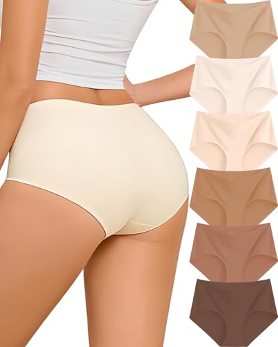 Image of FINETOO 6 Pack Womens Seamless Underwear Full Coverage No Show Hipster Panties Sexy Stretchy Invisible Briefs Bikini Lingerie