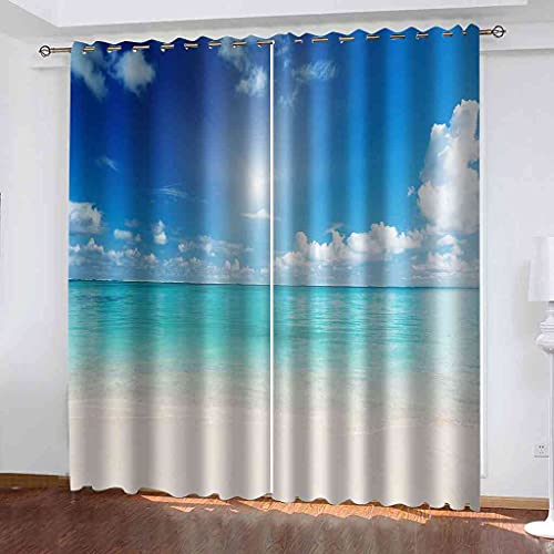 Rideaux Occultants d'enfant 3D Nuages Blancs Isolé Phonique pour Chambre à Coucher