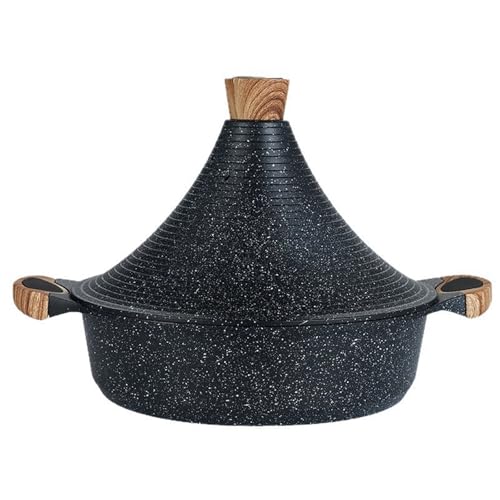 Large Capacity Moroccan Tagine Pot - Authentic Ceramic Casserole with Wooden Handle for Slow Cooking & Spice Infusion (Black 4.2L)