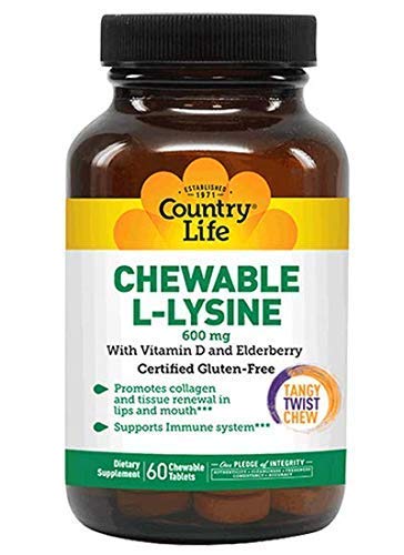 Country Life Chewable L-Lysine 600mg - 60 Tabs - Supports Immune Health