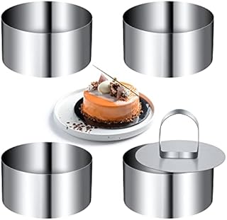 Stainless Steel Cake Circle 4 Pieces Mousse Ring Set 8cm Diameter Round Dessert Non-Stick Baking Tools with Pusher for Cooking Crumpets Eggs Pastry