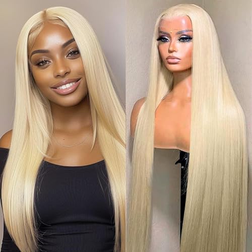 13x4 Lace Front Perücke mit Echtem Haar Blonde 613 Human Hair Wig...