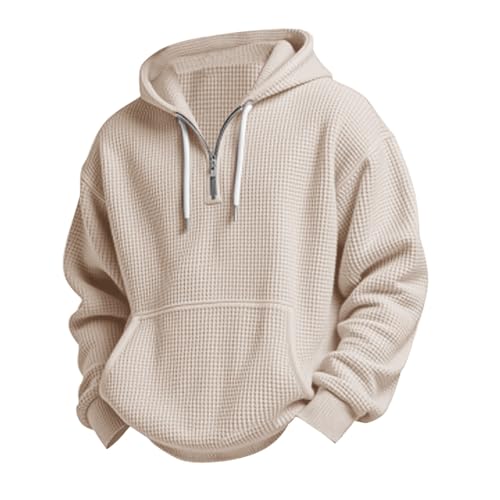 Waffle Knit Long Sleeve Sweatshirt Quater Zip Hooded Drawstring Pullovers - image 4