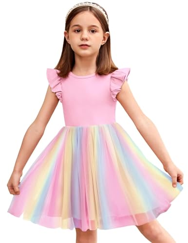Arshiner Kleider für Mädchen Regenbogen Kleid Flatterärmeln Sommerkleid...