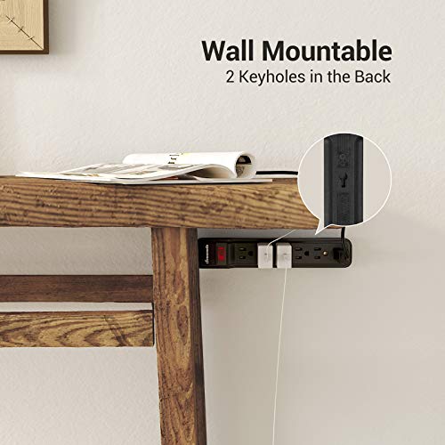 Dewenwils 25Ft Power Strip Surge Protector, 6-Outlet Strips With Low Profile Flat Plug, 15 Amp Circuit Breaker, 500 Joules, Wall Mount, Ul Listed #TOP5