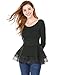 Allegra K Women Round Neck Long Sleeves Slim Fit Panel Spring Peplum Top M Black
