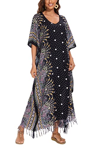 Image of Beautybatik Boho Flora Printed Women Plus Size Kaftan Kimono Loungewear Maxi Long Dress Size XL to 4X