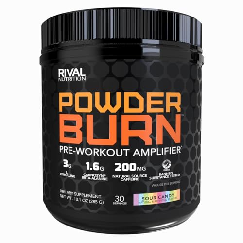 Image of RIVAL NUTRITION Powder Burn Pre-Workout Energy Powder for Men and Women I 3g L-Citrulline, 1.6g Beta-Alanine, 625mg Electrolytes, 200mg Natural Caffeine Per Serving I 30 Servings (Sour Candy)