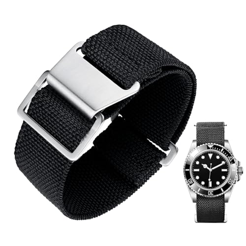 Image of BINLUN Elastic Nylon Watch Band 18mm 20mm 22mm Marine Nationale Fabric Military Parachute Replacement Watch Strap Men Women Silver & Black Buckle - Upgraded Hook-and-Loop Buckle
