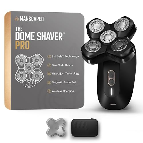 MANSCAPED® The Dome Shaver™ PRO Head Shaver for Bald Men – Five Rotary Blade Design with SkinSafe® & FlexAdjust Technology, Waterproof, USB-C & Wireless Charging Compatible with Travel Lock