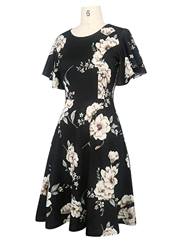 Image of oxiuly Wedding Church Vintage Cocktail Dresses with Pockets Summer Casual Floral Dress for Women Flare376