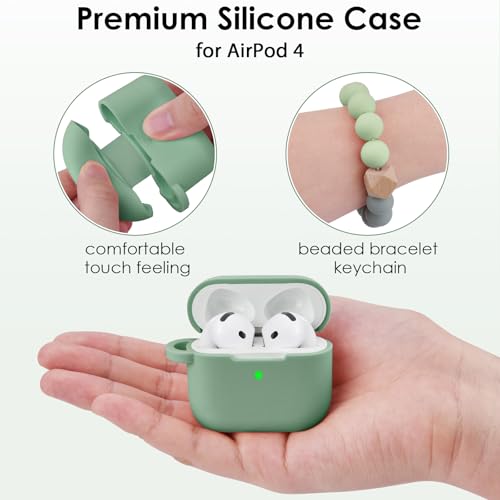 Image of Apple AirPods 4 Case, Cute Apple AirPods 4 Case Cover for Women Girls, Silicone Protective Case with Bracelet Keychain (Cactus Green, AirPods 4 Case)