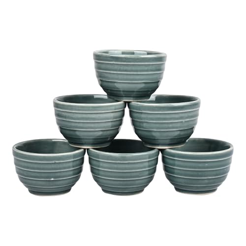 Image of Ceramic Set of 6 Bowls 180ml | Microwave & Dishwasher Safe | Serve Side Dishes, Snacks, Dals, Dessert, Rice & Pudding, Nuts or Dip | Modern Gloss Finish - Sea Green