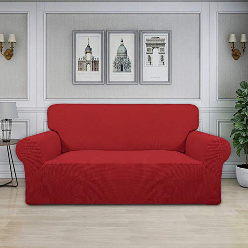 Image of Easy-Going Stretch Oversized Loveseat Slipcover 1-Piece Sofa Cover Furniture Protector Couch Soft with Elastic Bottom for Kids Polyester Spandex Jacquard Fabric Small Checks Christmas Red
