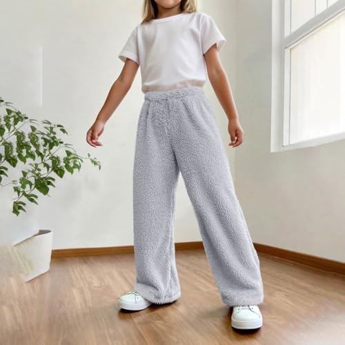 Girls Plush Wide Leg Sweatpants Kids Casual Elastic Waist Fuzzy Fleece Athletic Track Pants with Pockets for 4-15 Years 6